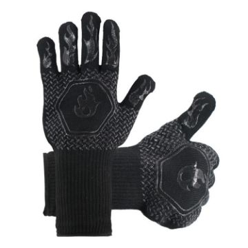 Silicone BBQ Gloves - High Temp Resistant, Anti-Scalding (Middle Flame Black) - 1