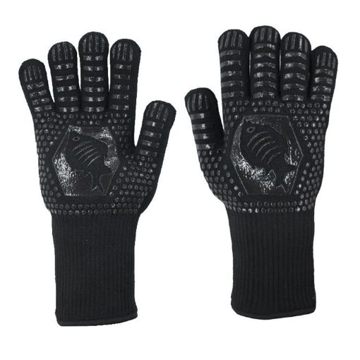 Silicone BBQ Gloves - High Temp Resistant, Anti-Scalding (Fish Bone Black) - 1