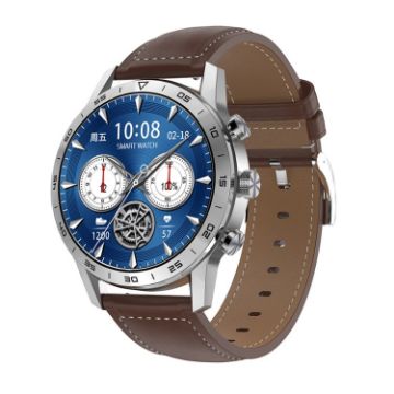 LOANIY DT70 Silver Leather Analog Digital Smart Call Watch - 1