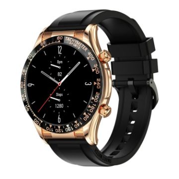 LOANIY E18 Pro Smart Watch with Bluetooth Calling & NFC, Gold Silicone - 1