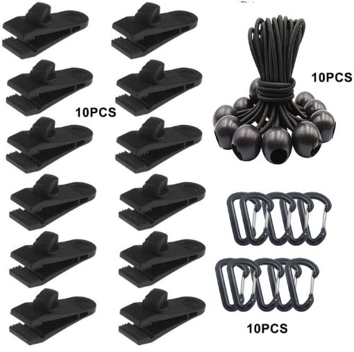 Windproof Tent Clip Set: 10 Clips, 10 Ropes, 10 PP Fast Hangings - 1