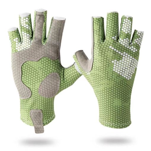 Youth Green Ice Silk Half Finger Fishing & Riding Gloves, Size L/XL - 1