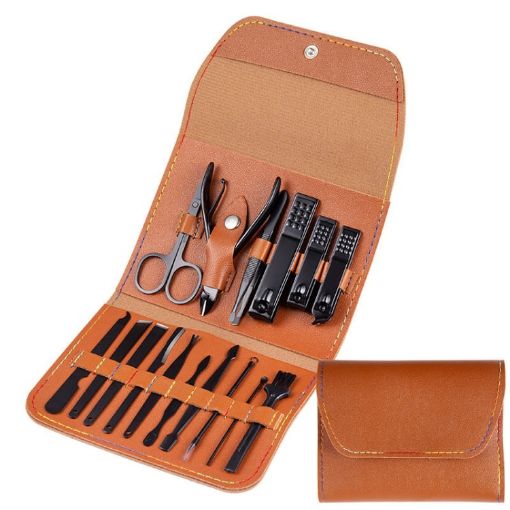 16 In 1 Nail Art Tool Set - Clippers, Scissors, Manicure - Coffee Color - 1