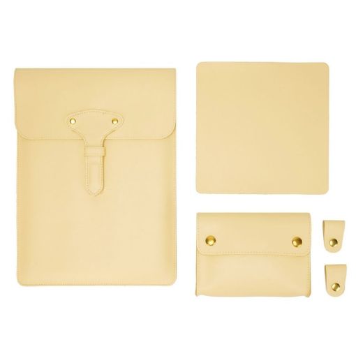 S177 3 In 1 Leather Waterproof Laptop Liner Bag, 15" Light Yellow - 1