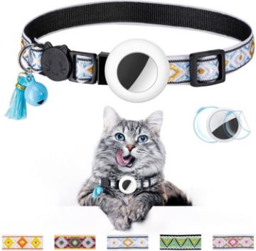 Pet Collar with Colored Bell & Tassel for Airtag Tracker - White - 1