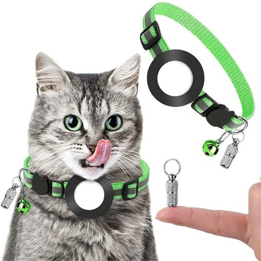 Green Pet Anti-Lost Address Pendant Collar with Bell for Airtag - 1