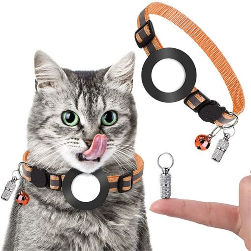 Orange Pet Anti-Lost Address Pendant Collar with Bell for Airtag - 1
