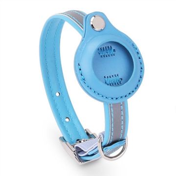 Airtag Tracker Protective Cover Pet Collar, M Size, Blue PU Material - 1