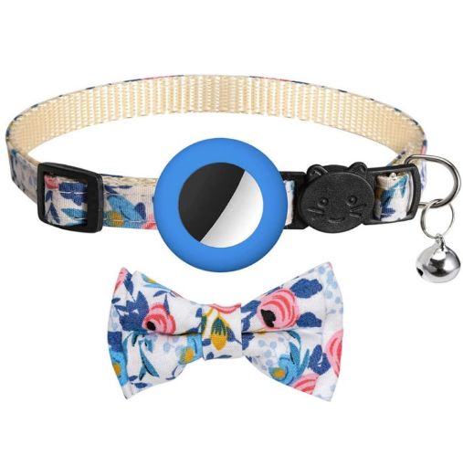 Blue Anti-Lost Pet Collar with Bow & Bell for AirTag - 1