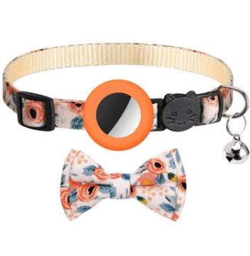 Anti-Lost Orange Pet Collar with Bell & Bow for AirTag Tracking - 1