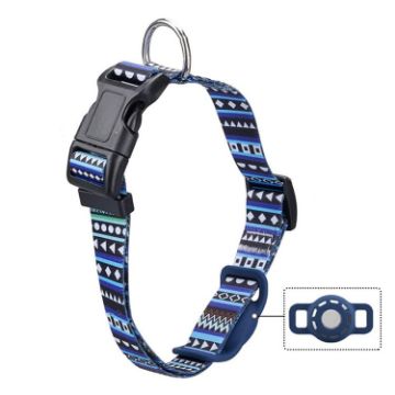 Ethnic Geometric Print Pet Collar for AirTag, Size M, Blue - 1