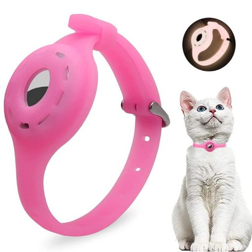 Pet Luminous Collar Locator Cover for Airtag, Size M, Pink - 1
