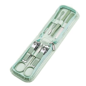 7-Piece Green Stainless Steel Nail Clipper & Art Tool Set - 1