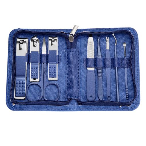 9-Piece Stainless Steel Nail Clipper Set - Blue Nail Art Tool Kit - 1