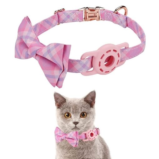 Pet Tracker Collar with AirTag Insert Buckle Bow - Pink - 1