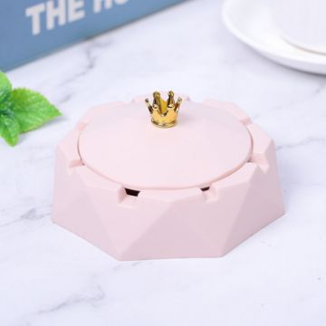 Pink Stainless Steel Liner Ashtray With Cover - Crown Home Decor - 1