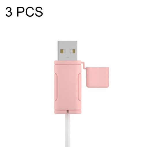 Soft Washable Silicone USB Cable Case 3 PCS for Apple - Pink - 1