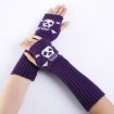 Purple Jacquard Skull Fingerless Knit Ski Gloves - Warm Winter Accessory - 1