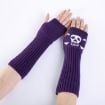 Purple Jacquard Skull Fingerless Knit Ski Gloves - Warm Winter Accessory - 2