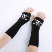 Black Jacquard Skull Fingerless Knit Ski Gloves - Warm Winter Wear - 3
