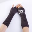 Deep Gray Jacquard Skull Fingerless Knit Ski Gloves - Warm Winter Wear - 2
