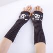 Deep Gray Jacquard Skull Fingerless Knit Ski Gloves - Warm Winter Wear - 3