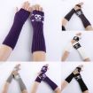 Deep Gray Jacquard Skull Fingerless Knit Ski Gloves - Warm Winter Wear - 4