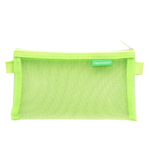 Transparent Mesh Exam Pen Bag - Hechooses D033, Square Style, Green - 1