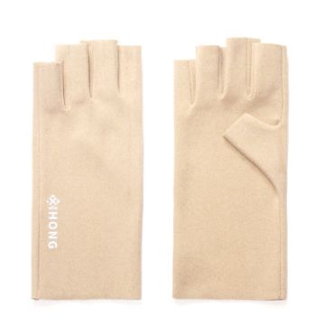 WST-41 Beige Winter Thin Flannel Warm Finger Gloves Nail Protection - 1