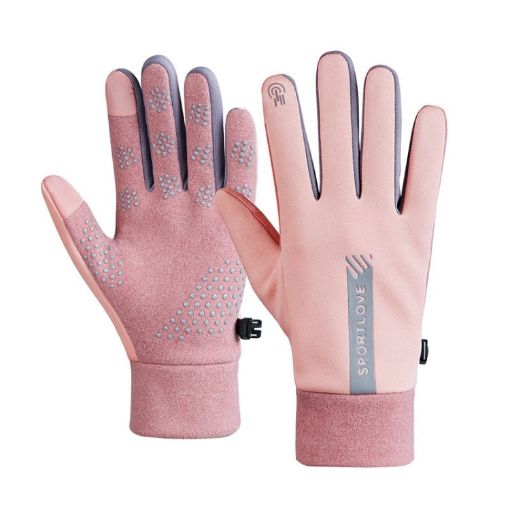 Women's Pink Velvet Cycling Gloves - Windproof & Warm, 1 Pair - 1