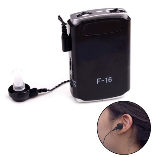 F-16 Pocket High Power Wired Mini Hearing Aid Sound Amplifier (Black) - 1