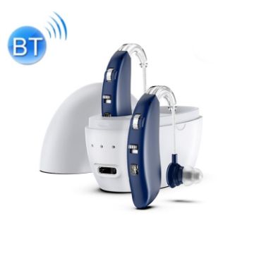 Rechargeable GM-301 Hearing Aid Sound Amplifier with Charging Pod Blue/White - 1