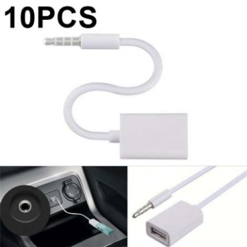 10 PCS Y-1502 14cm Car AUX to USB 3.5mm Adapter Cable - White - 1