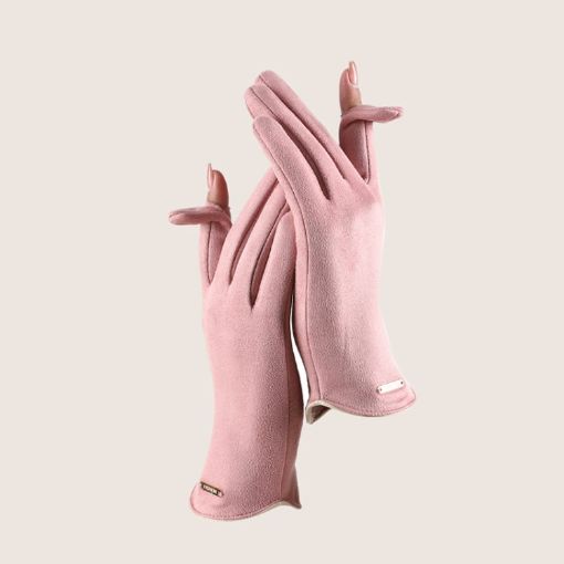 Women's Pink Touch Screen Velvet Riding Gloves - One Size, Keep Warm - 1