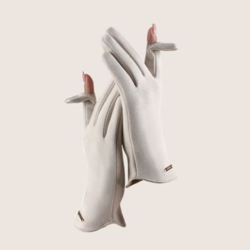 Women's Milk White Touch Screen Velvet Riding Gloves - One Size, Warm - 1