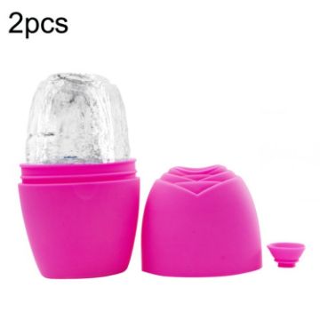 2pcs L-03-01 Face Ice Roller Massage Tray - Rose Red Silicone - 1