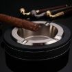 HONEST Cigar Ashtray Metal Cowhide Leather, White+Black Skin - 1