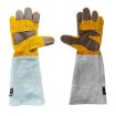 Leather Extended Thick Gardening & Welder Work Gloves, Gold White L - 2