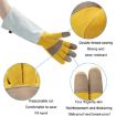 Leather Extended Thick Gardening & Welder Work Gloves, Gold White L - 4