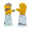 XL Leather Gardening & Welder Work Gloves, Gold White, Extended Thick - 1