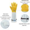 XL Leather Gardening & Welder Work Gloves, Gold White, Extended Thick - 5