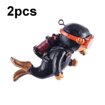 Fish Tank Diver Ornaments - 2pcs Aquarium Decorations (Regular Black) - 1