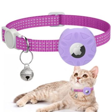 Reflective Purple Silicone Pet Collar with Bell for AirTag Tracker - 1