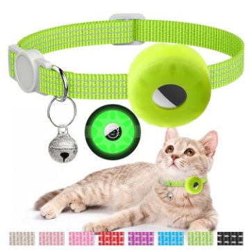 AirTag Tracker Silicone Case Reflective Cat Collar with Bell - Yellow - 1