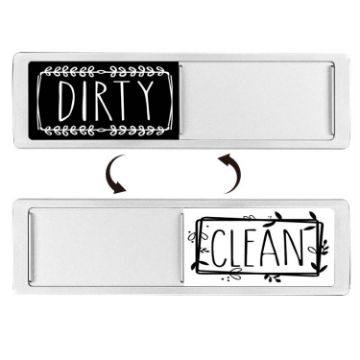 Double-Sided Dishwasher Magnet Clean Dirty Sign, Silver-Black/White - 1
