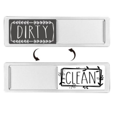 Double-Sided Dishwasher Magnet Clean Dirty Sign - Silver Gray White - 1