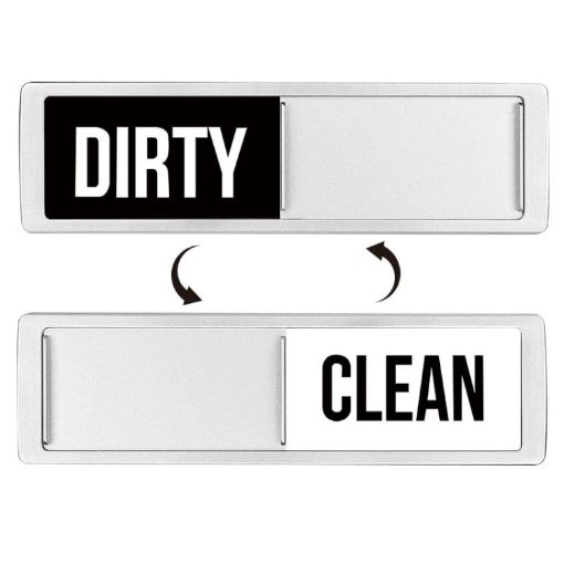 Double-Sided Dishwasher Magnet Clean Dirty Sign - Silver Black White - 1