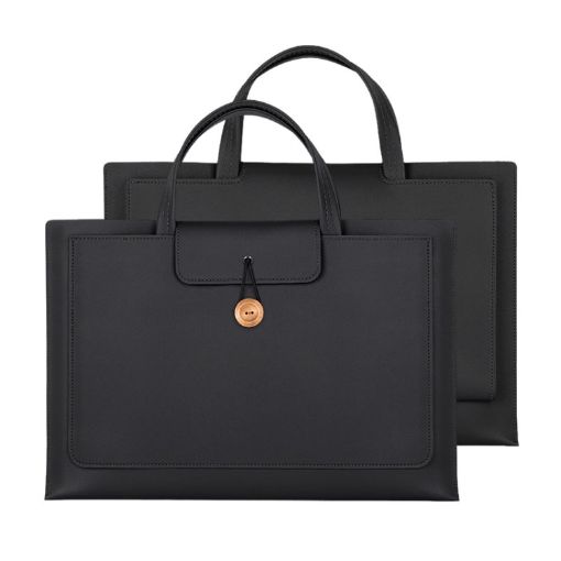 Elastic Button Laptop Handbag - Waterproof PU, 13.3/14 inch, Black - 1