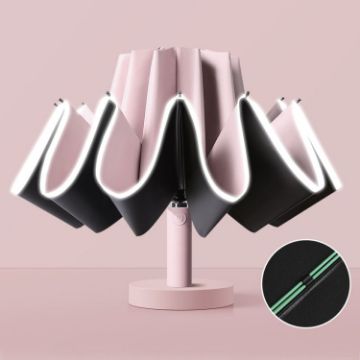 Pink 20 Bone Reverse Double Bone Automatic Folding Sunshade Umbrella - 1