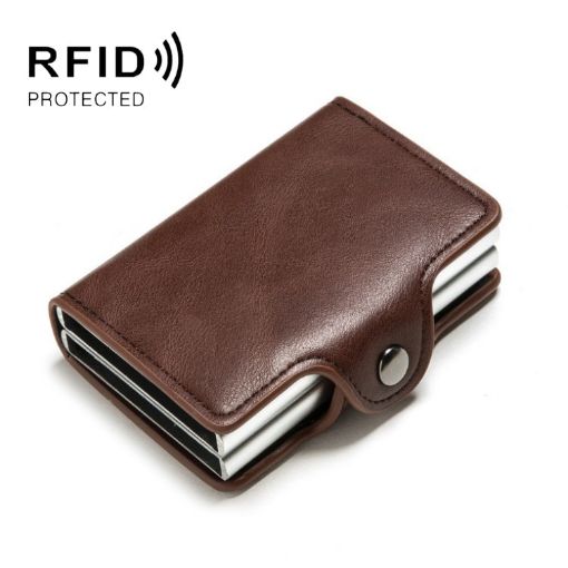 RFID Automatic Pop-up Card Holder Metal Wallet Box (Coffee) - 1